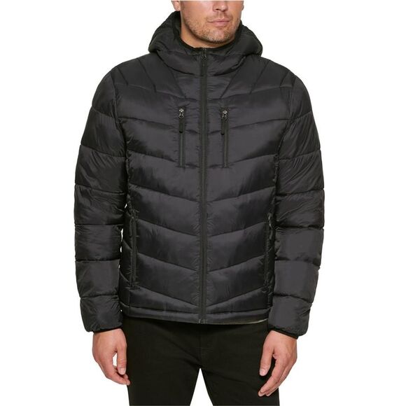 Club Room Mens Chevron Quilted Puffer Jacket Black S DM